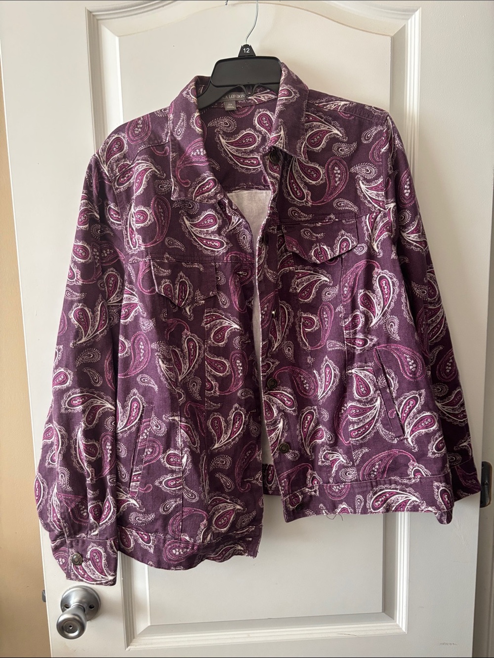 Jessica London Purple Paisley Button-Front Jean Jacket